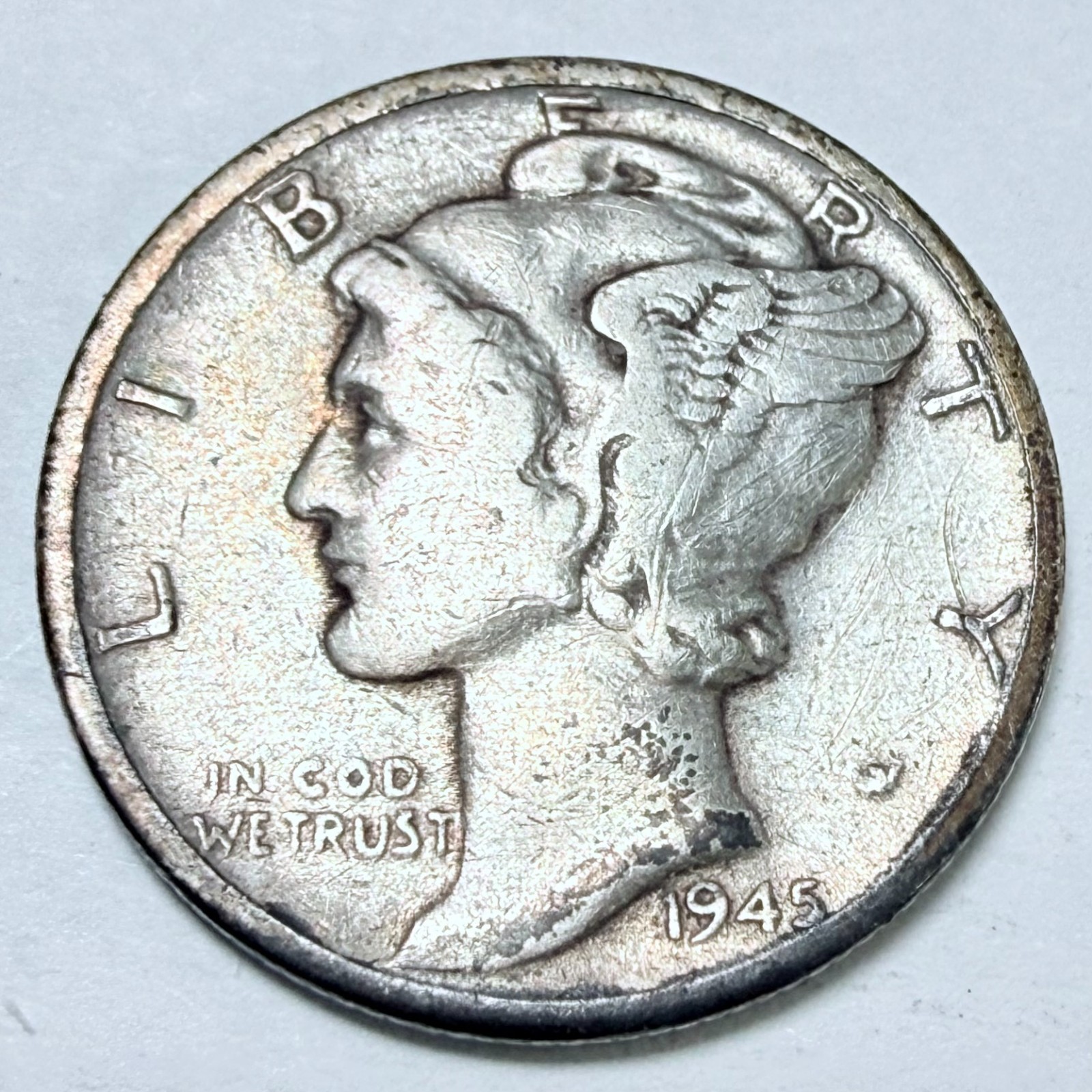 1945-D MERCURY DIME, 90% SILVER, VERY FINE DETAILS FREE SHIPPING #9266