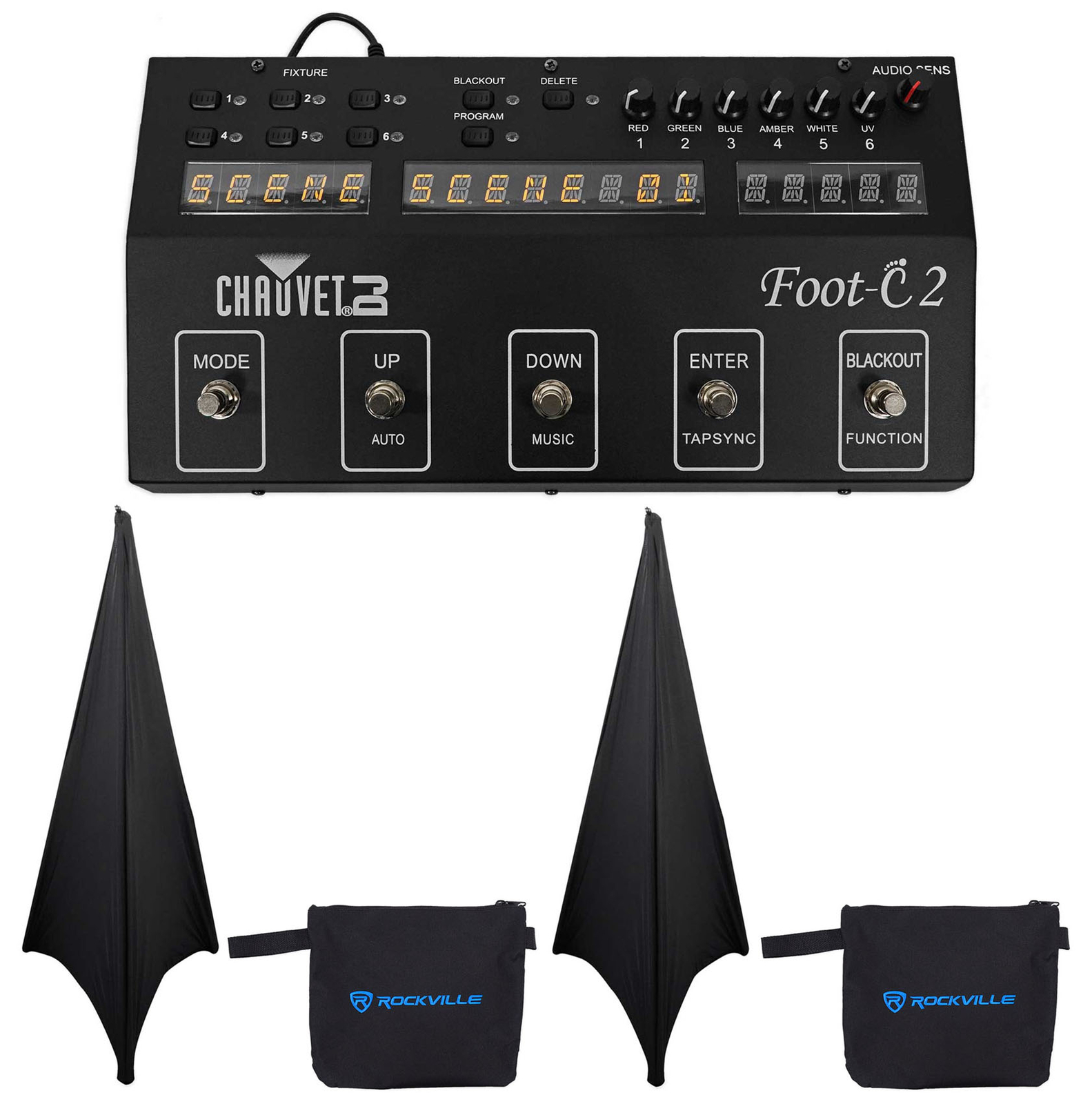 Chauvet DJ Foot C-2 36-Channel DMX Foot Controller w/MIDI+LCD Display+(2) Scrims
