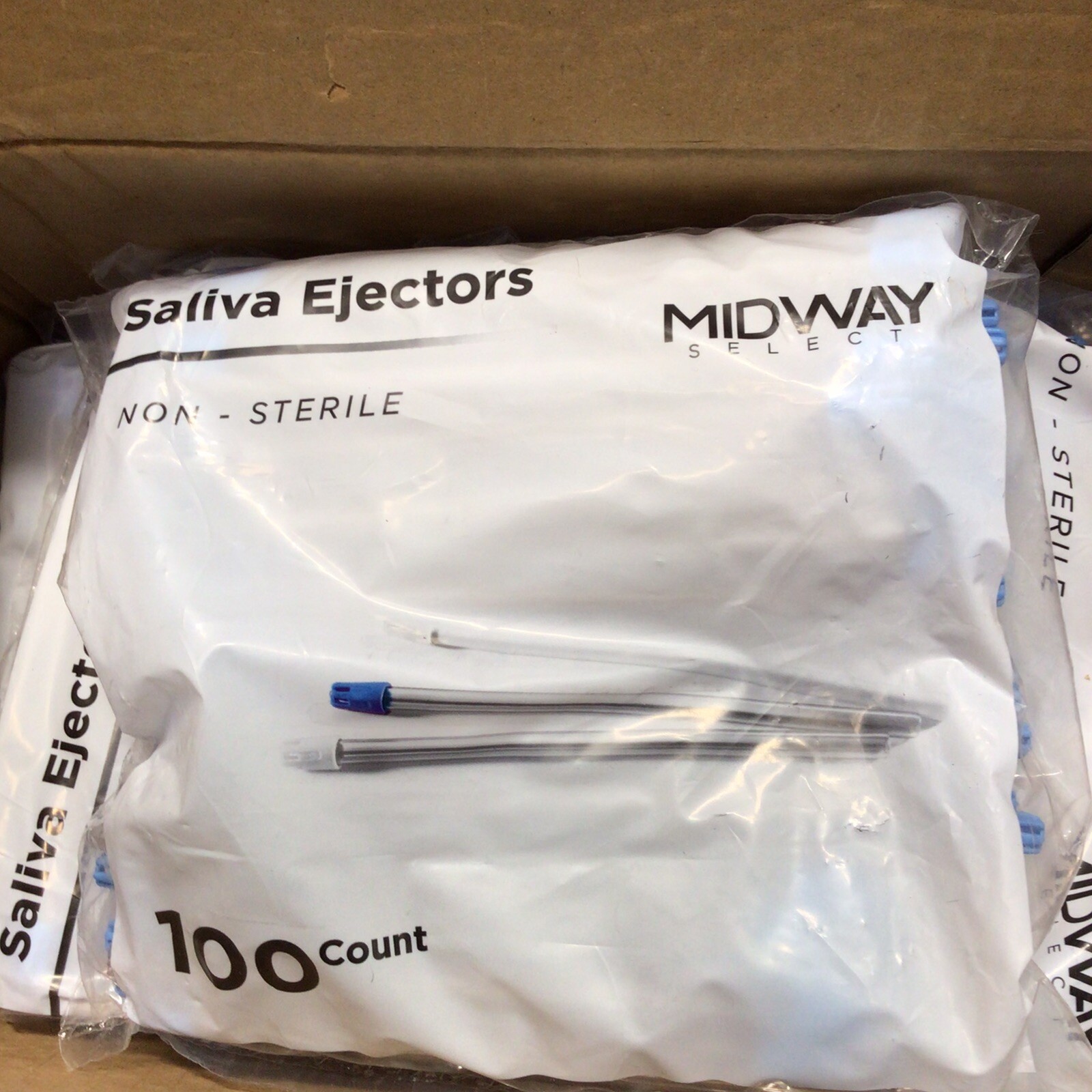 Midway Select  Saliva Ejectors Clear Body / Blue Tip, 8 -100 Count bags 002-0191