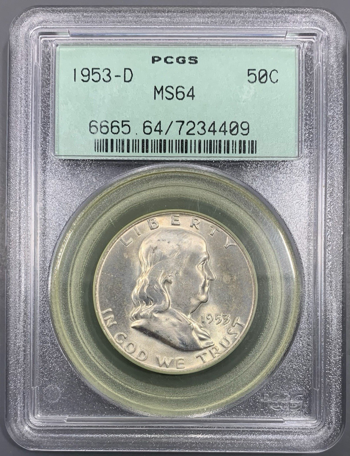 1953-D PCGS MS64 Franklin Silver Half Dollar 50c - Old Green Holder