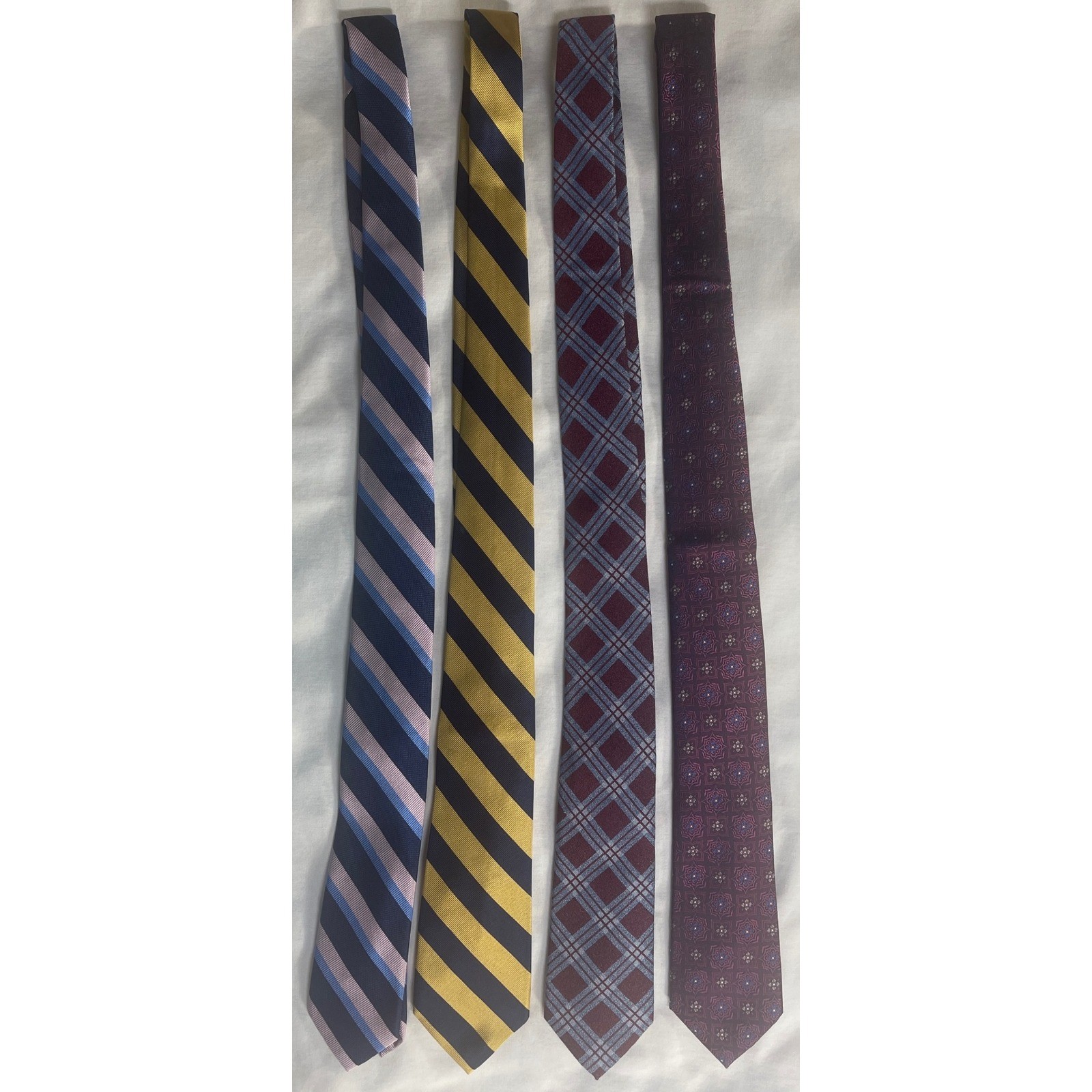 Jos A Bank Ties Lot of 4 Mens Silk Cotton Neckties Striped Plaid Burgundy