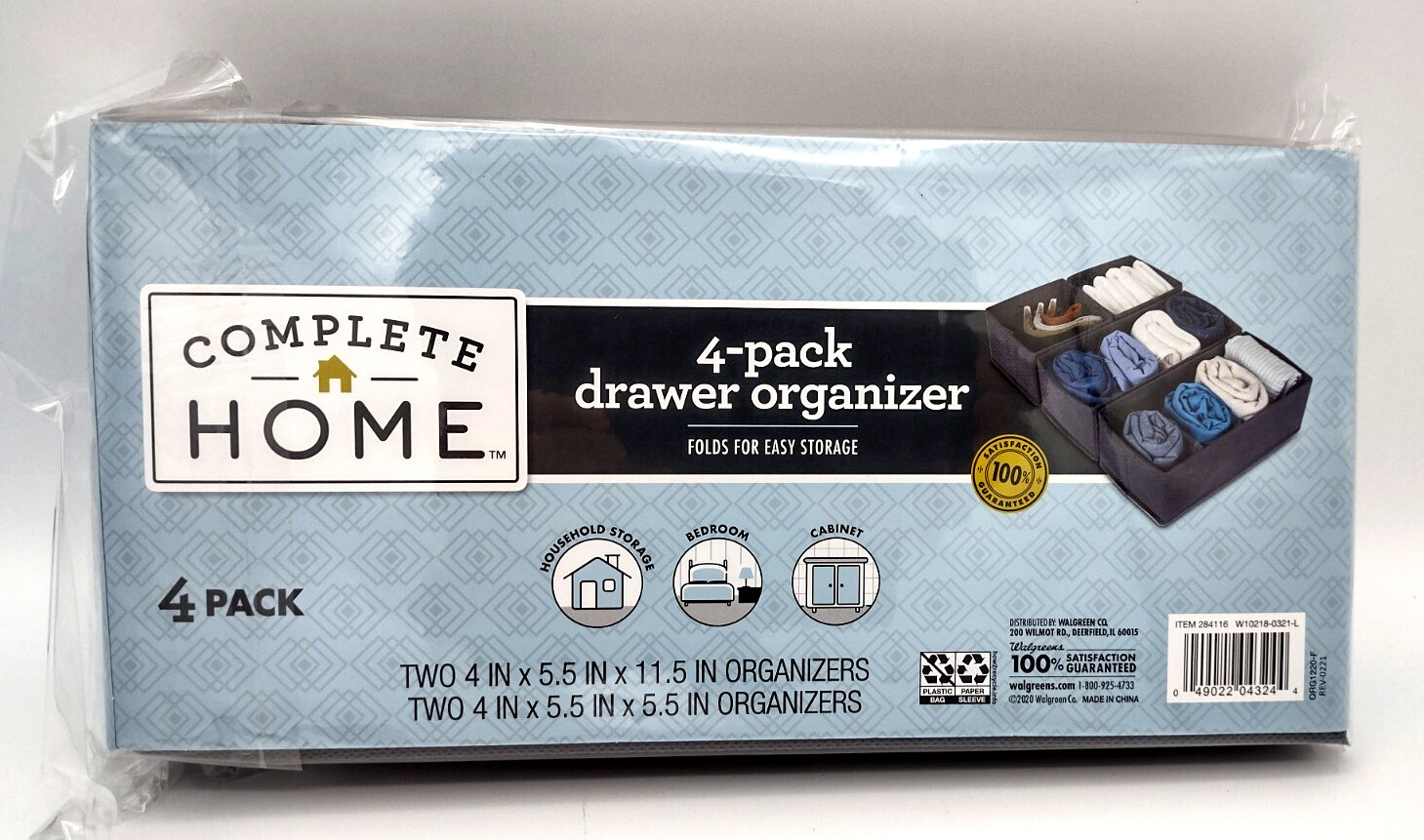 Drawer Organizer 4 Pack Gray Fabric Square Easy Fold Design Storage Office Socks