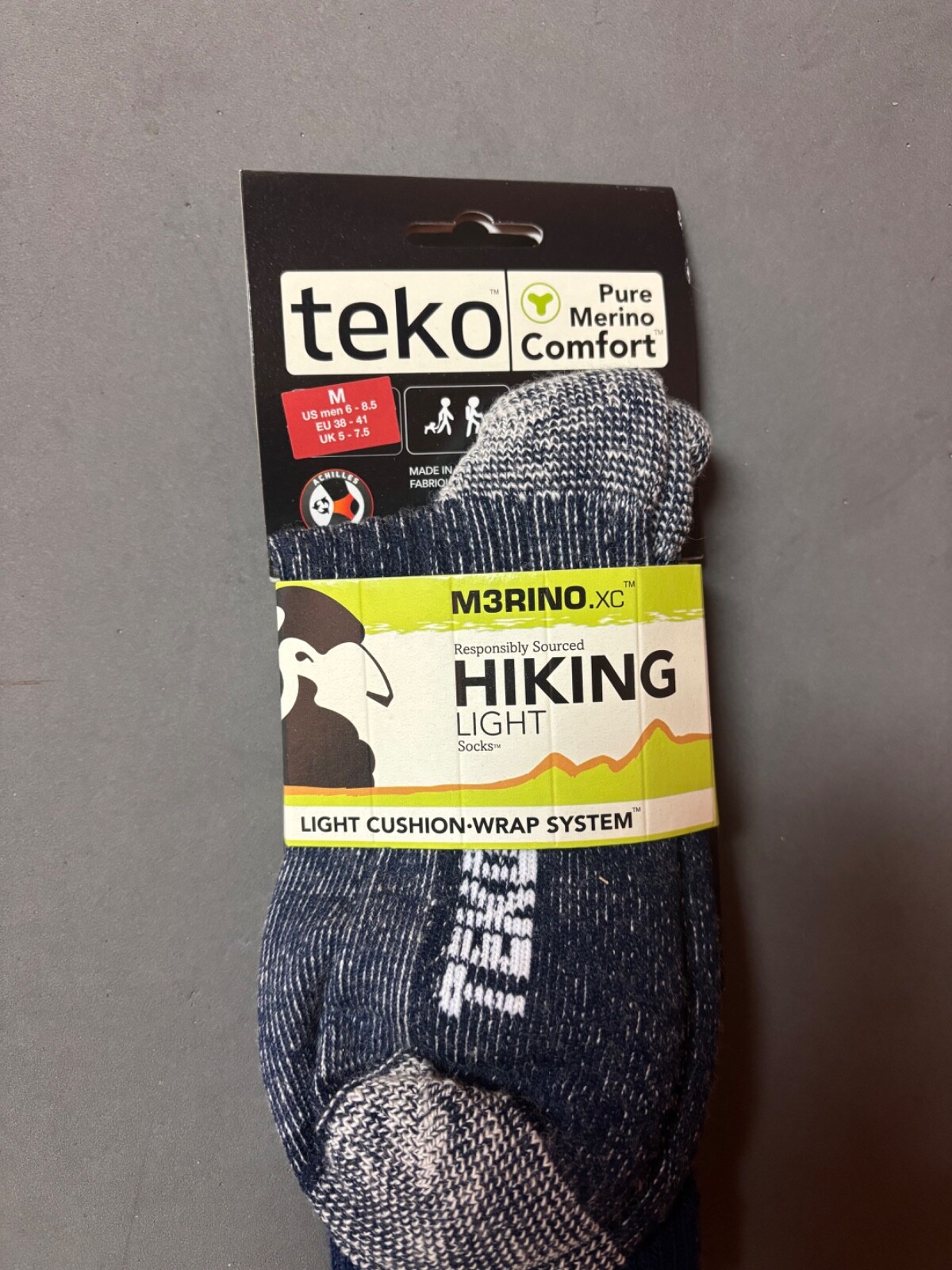hiking storm/blue light cush w/wrapsystem62%merino. Size Extra large