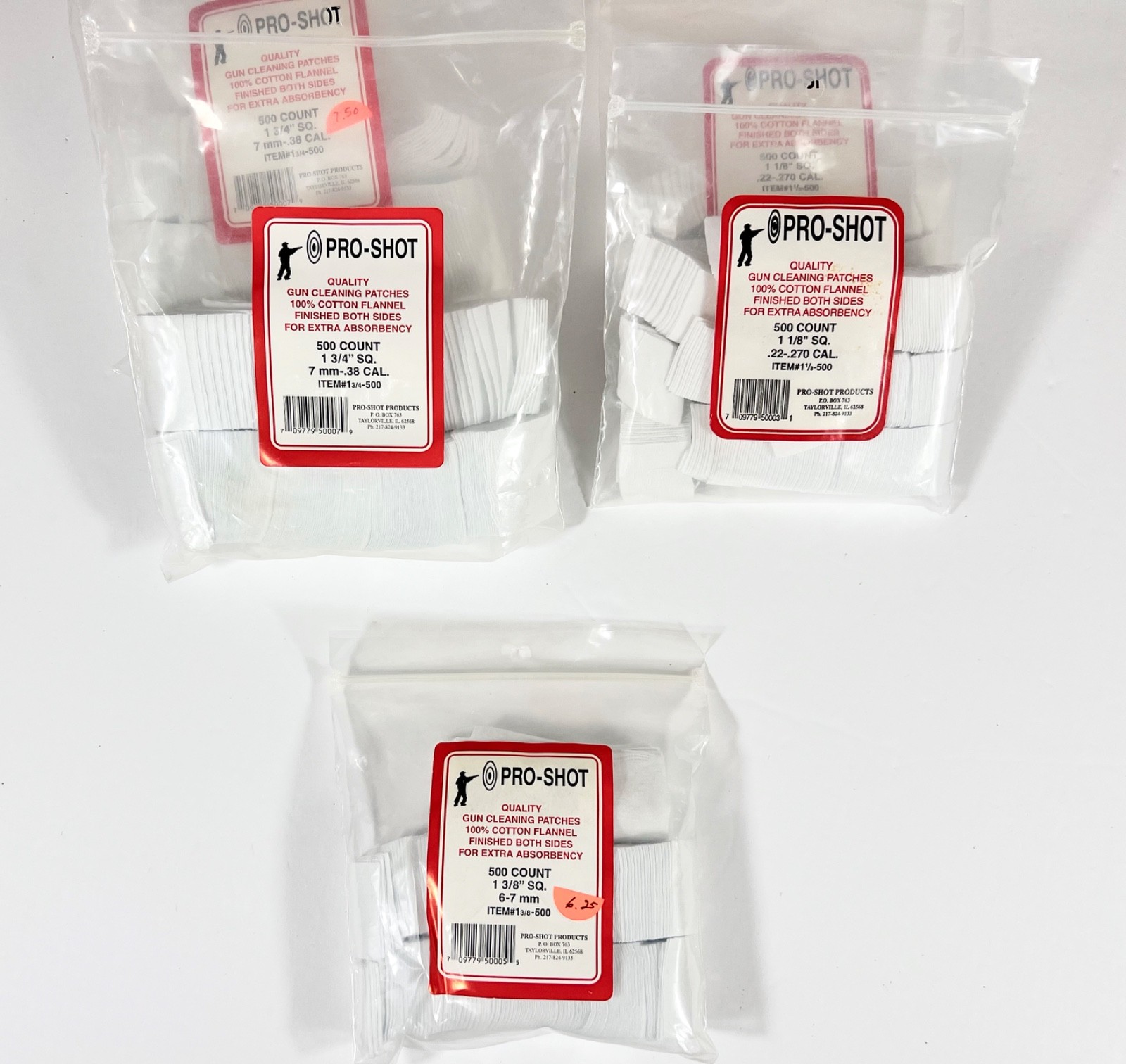 Pro-Shot Cleaning Patches Cotton Flannel Assortment Open Packages
