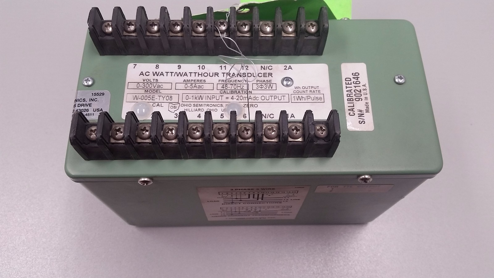 OHIO SEMITRONICS W-005E-TY08 AC Watt/Watthour TRANSDUCER 3 Phase 3W 300 VAC 5Aac