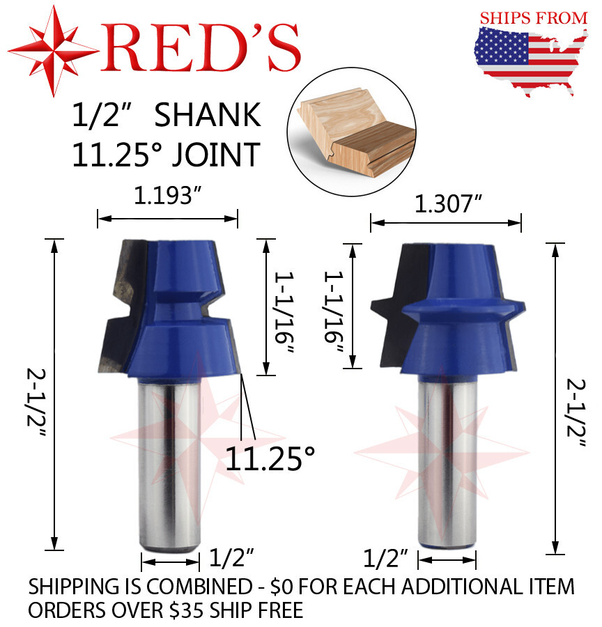 Tideway Carbide Pro WL1495 11.25 degree Lock Miter Set router bit 1/2" shank