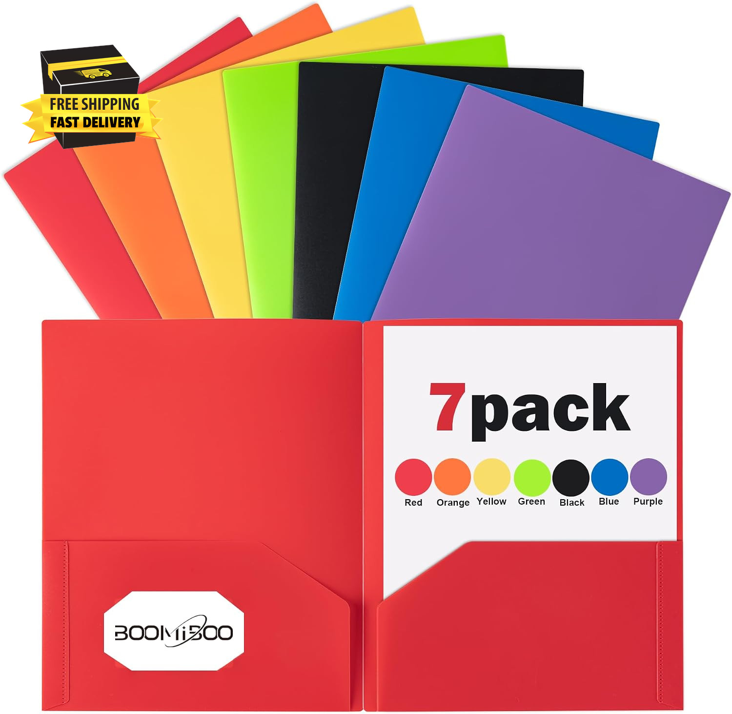 Colored Plastic Folders with Pockets (7 Pack, Assorted Colors), Durable Heavy Du