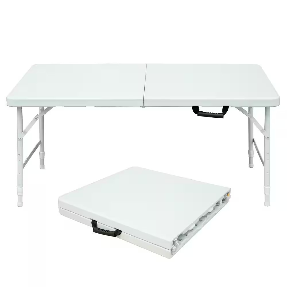 49.2 In. Pro White Rectangular HDPE and Steel Picnic Tables-Heavy 135KG, Waterpr