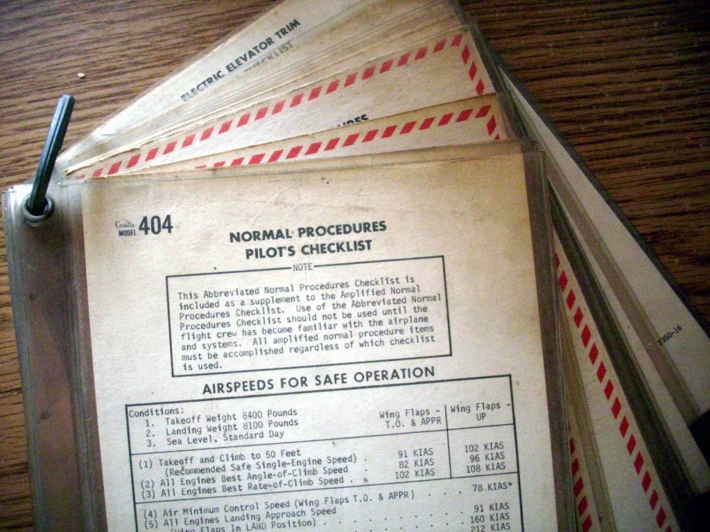 Cessna 404 Titan Ambassador Courier Freighter Pilot's Laminated Checklist