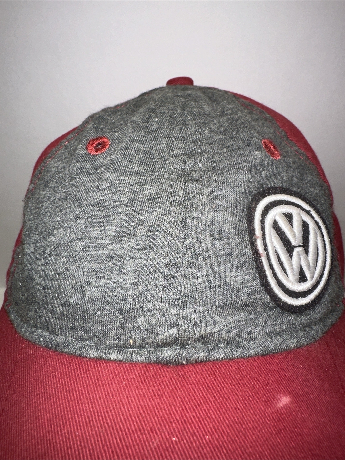 Volkswagen Gray White Logo Patch on Maroon Gray Hat Cap Strap Buckle