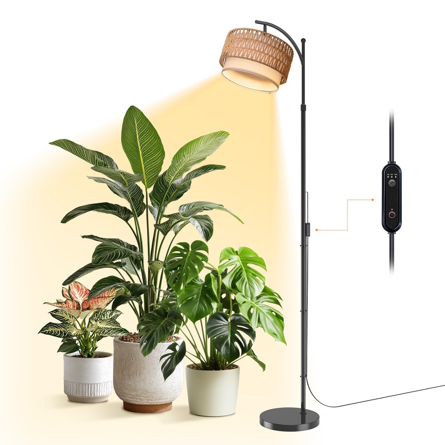 65-72.8 Inches Adjustable Grow Light for Indoor Plants, Boho Rattan & Fabric ...