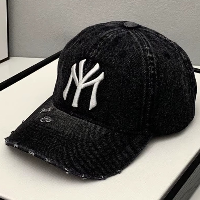 New Yor NY USA Embroidery Jean Black Denim Baseball Hat Cap Washed Distressed