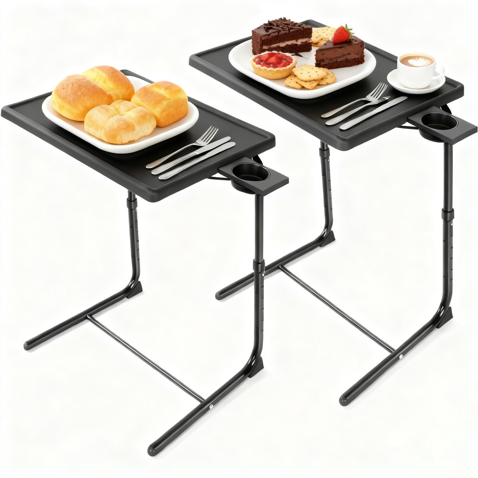 TV Trays Set of 2, TV Tray with 6 Height & 3 Tilt Adjustments, Black