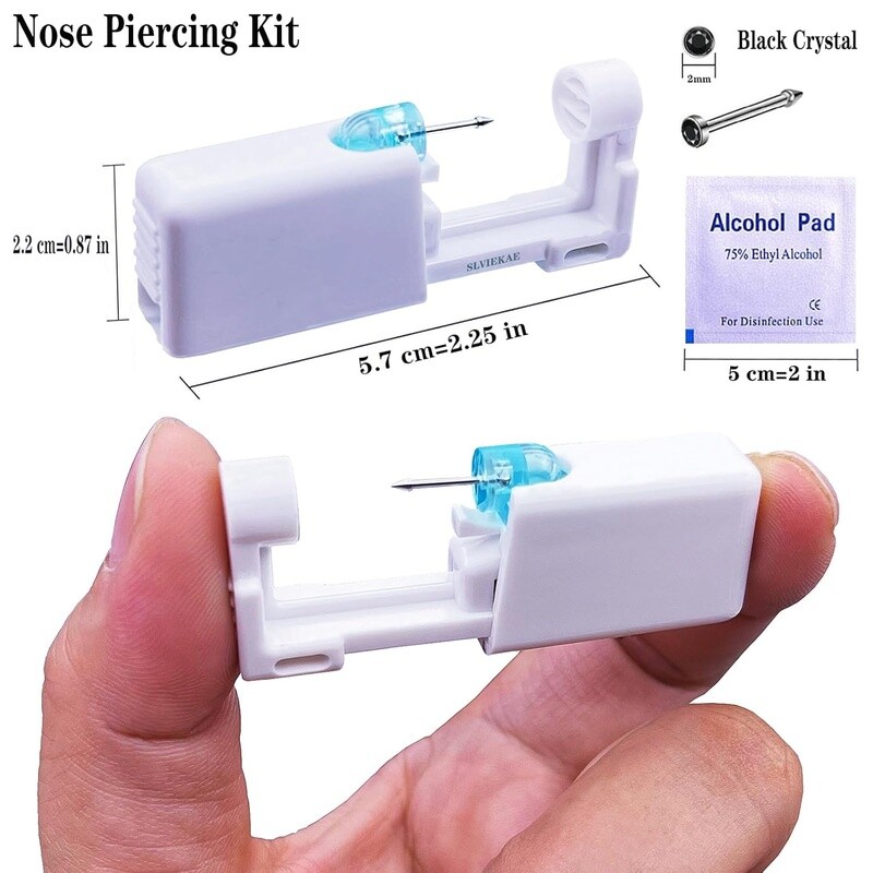 Nose Piercing Kit Self Piercing Gun Tool W/ Nose Stud & Cleaning Tablets New