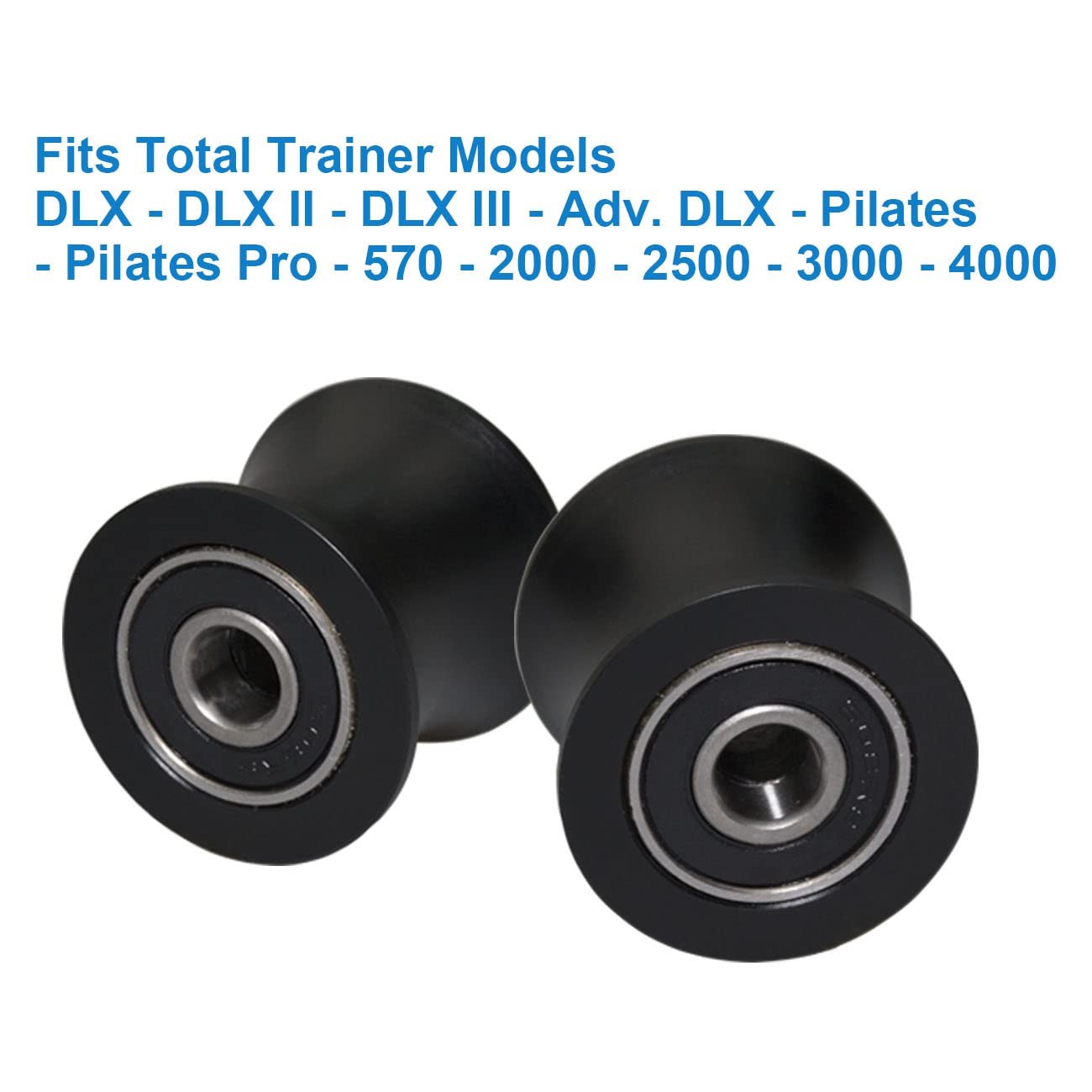 4 Black Wheels Rollers, Total Gym Replacement, Fits DLX, 2500, 3000, 4000