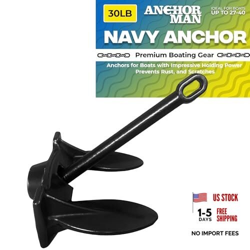 Navy Anchor (10lb 15lb 20lb 30lb) – Black Vinyl Coated Naval Anchors for 30 lb