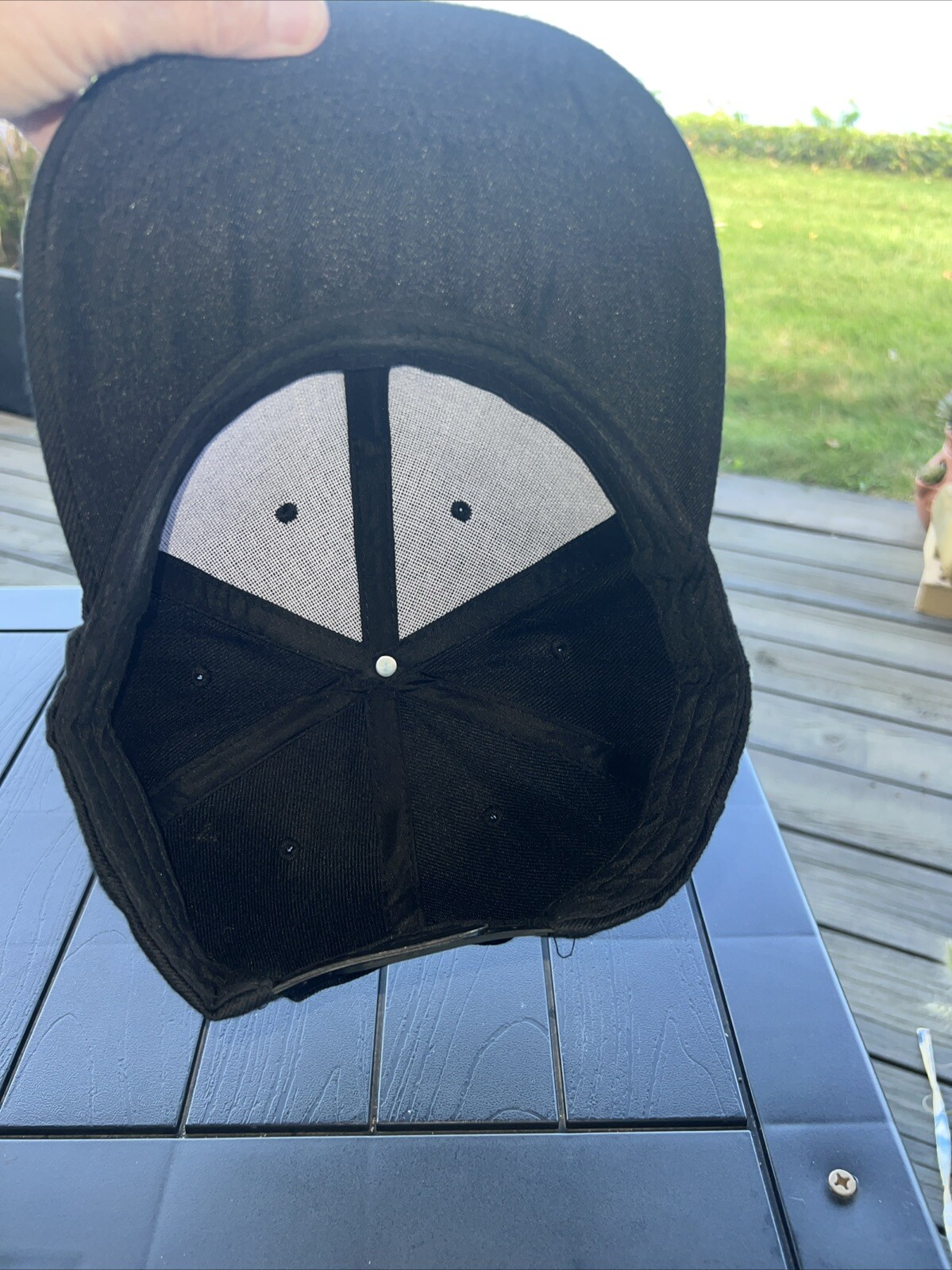 ‘Rock On” Skeleton Hand White on Black Hat Cap Unbranded Hook Loop