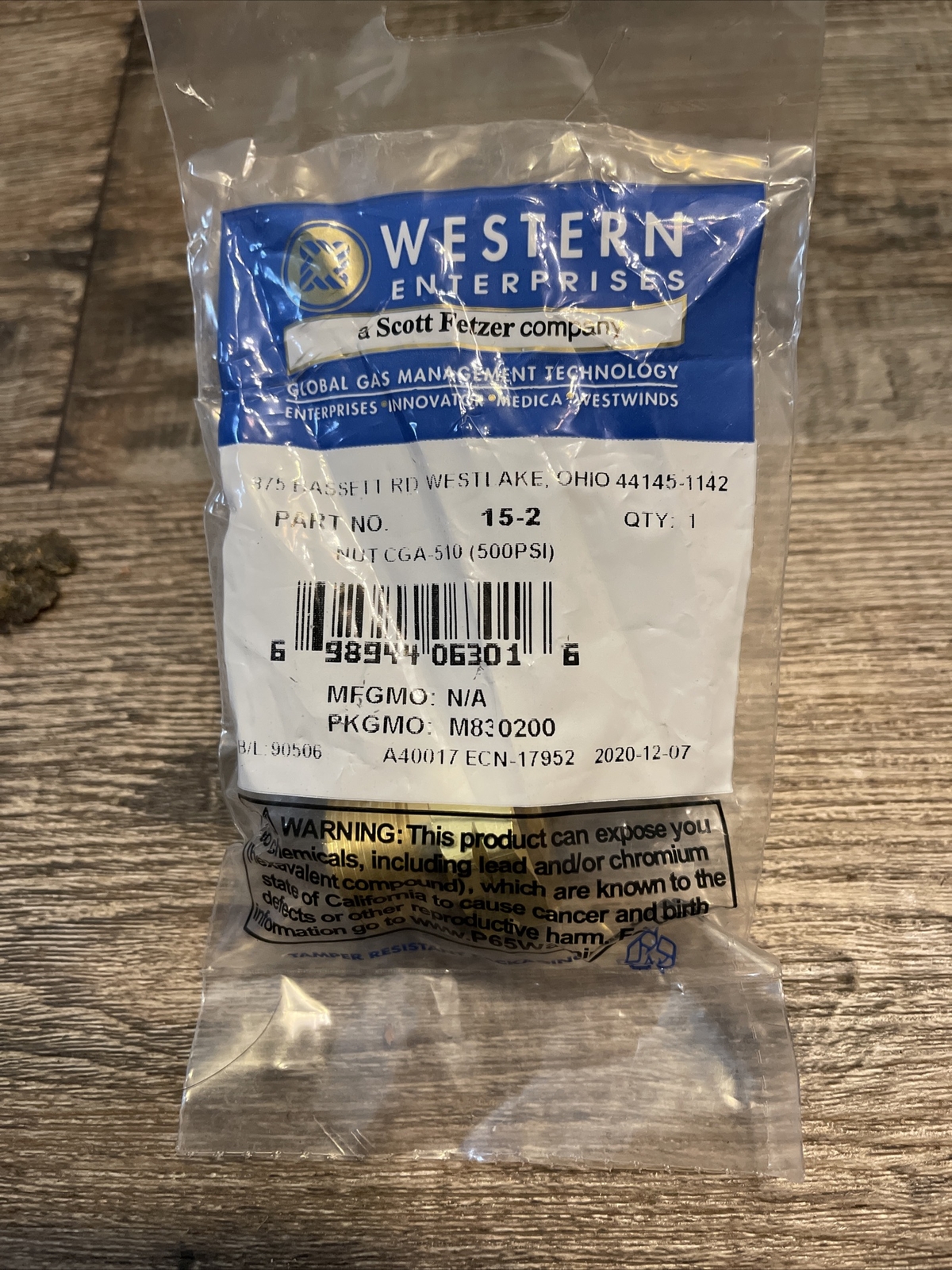 Western Enterprises 15-2 hex nut CGA -510