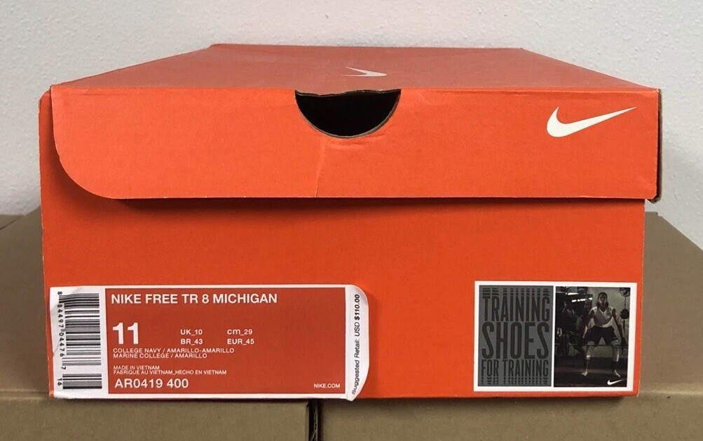 Nike Free TR 8 Michigan Size 11 Blue Yellow AR0419 400 NEW W/Box