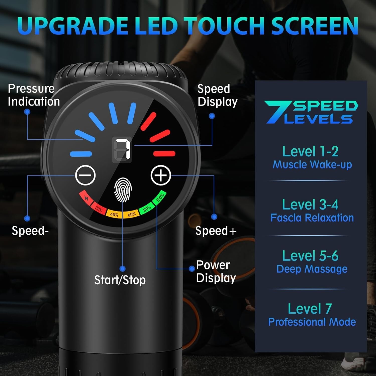 TOLOCO EM26 Deep Tissue Massage Gun 10 Heads Percussion Massager Black
