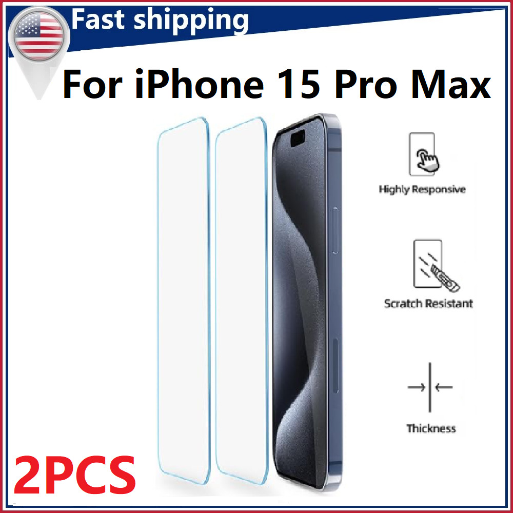 2 Pack For Apple iPhone 15 Pro Max 9H Tempered Glass Screen Protector Film Cover