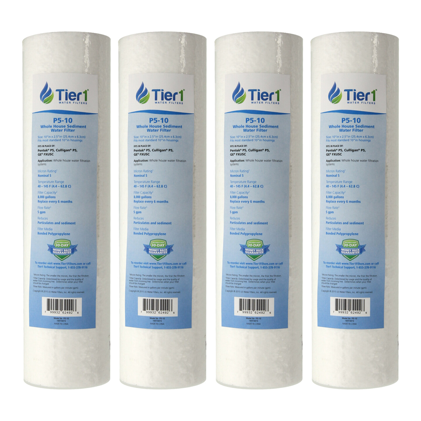 10 x 2.5 Inch 5 Micron Spun Wound Polypropylene Sediment Water Filter 4 Pack