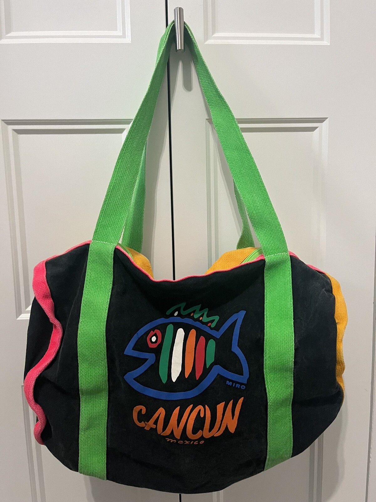 Vintage 80s Neon Pastel Bright Cancun Duffle Bag With Fish
