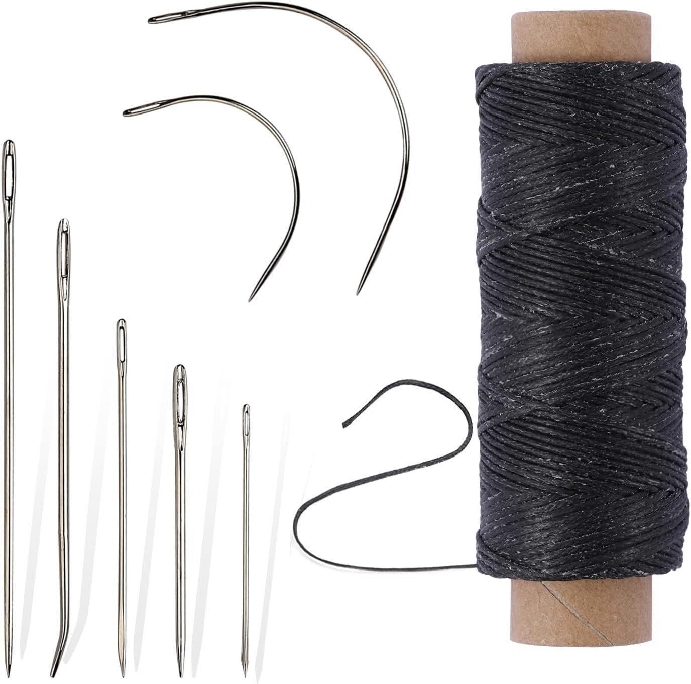 55Yards Waxed Thread with 7 Pcs Leather Needles for Hand Sewing 150D Flat Sewing