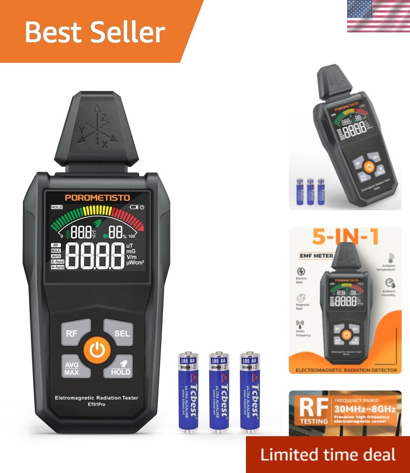 5-in-1 EMF Meter Radiation Detector for Home Safety & Ghost Hunting, Portable