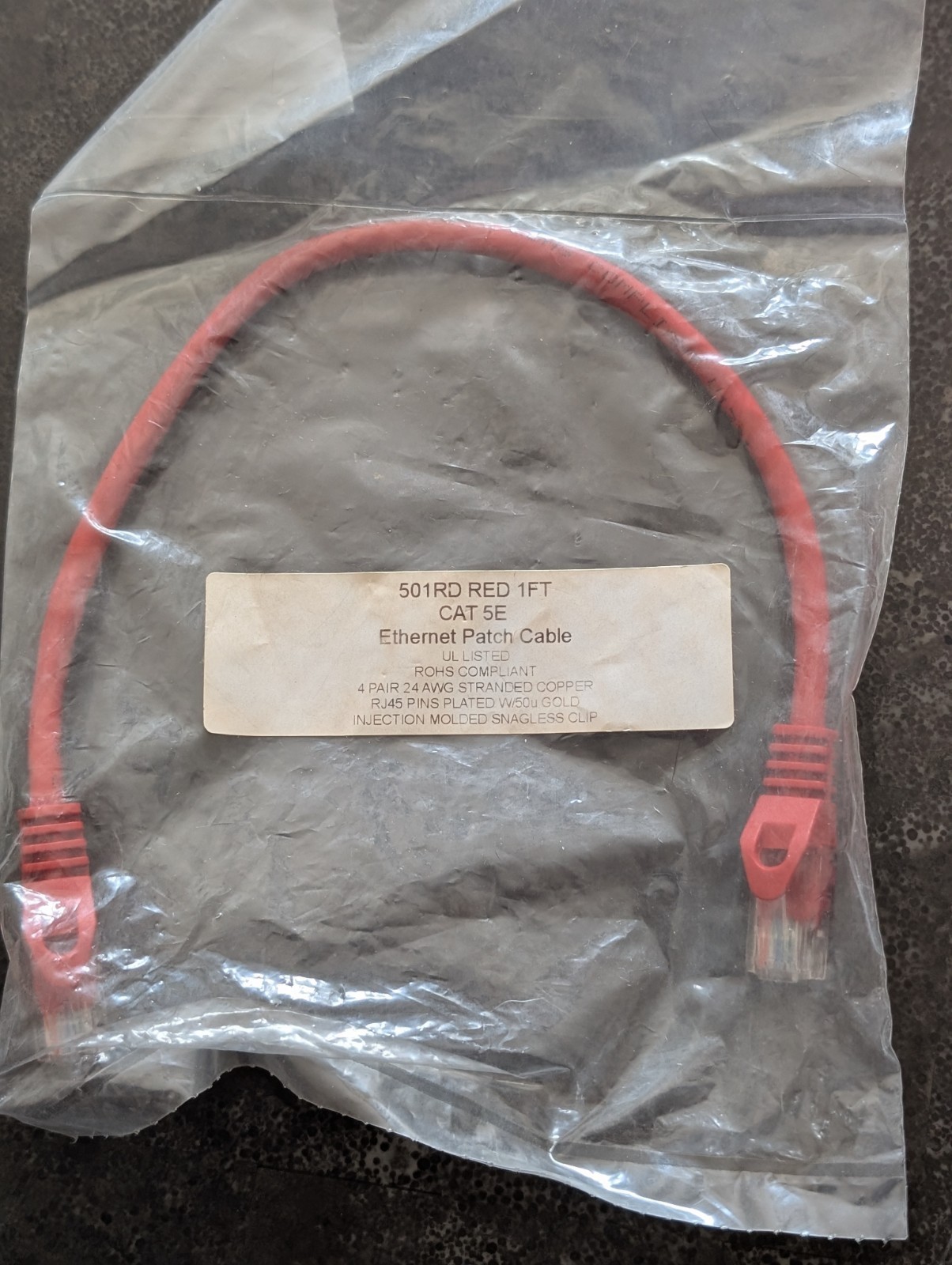 501RD Red 1 foot CAT 5E Ethernet Patch Cable! Brand NEW!