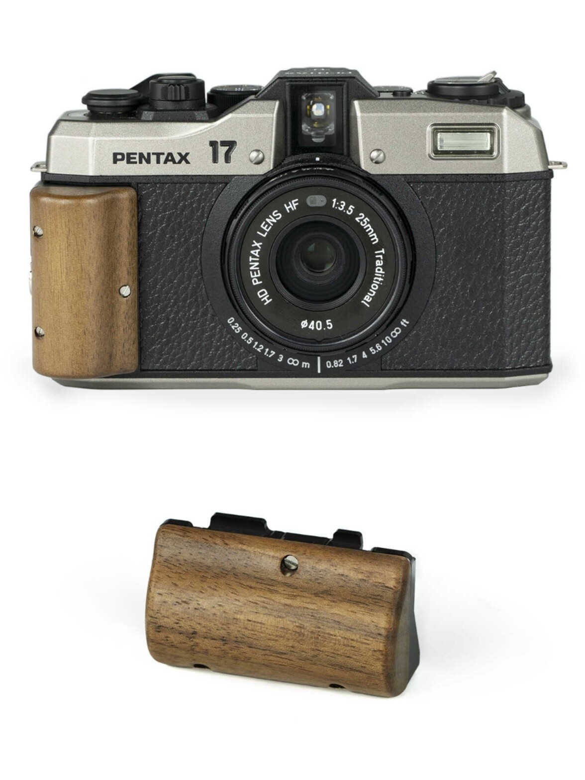 Handcrafted wooden camera grip for Pentax 17, camera handle