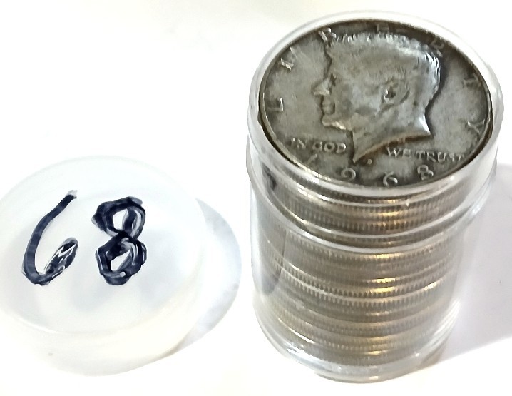 1968 D Kennedy Half Dollar - 20 Each -40% Silver - Average Circulated - 1 Roll