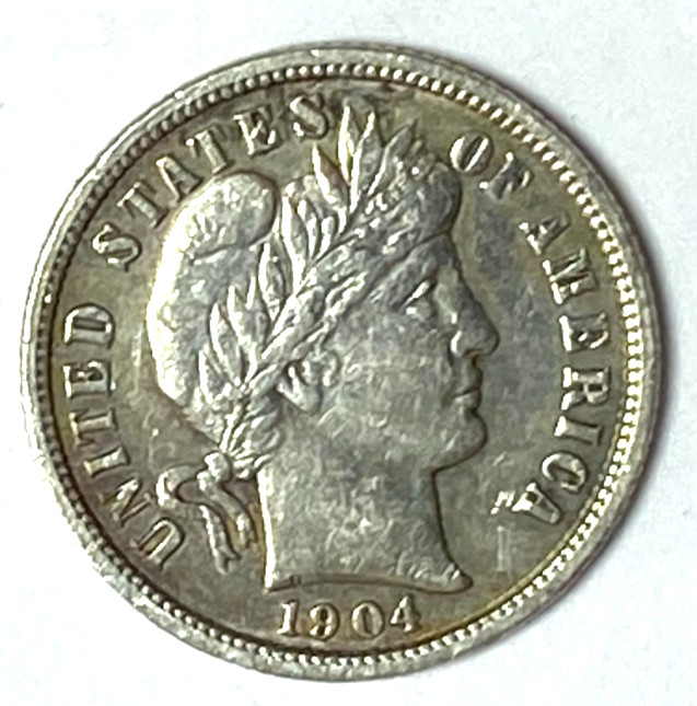 1904 10c Barber Silver Ten Cents Dime US Philadelphia
