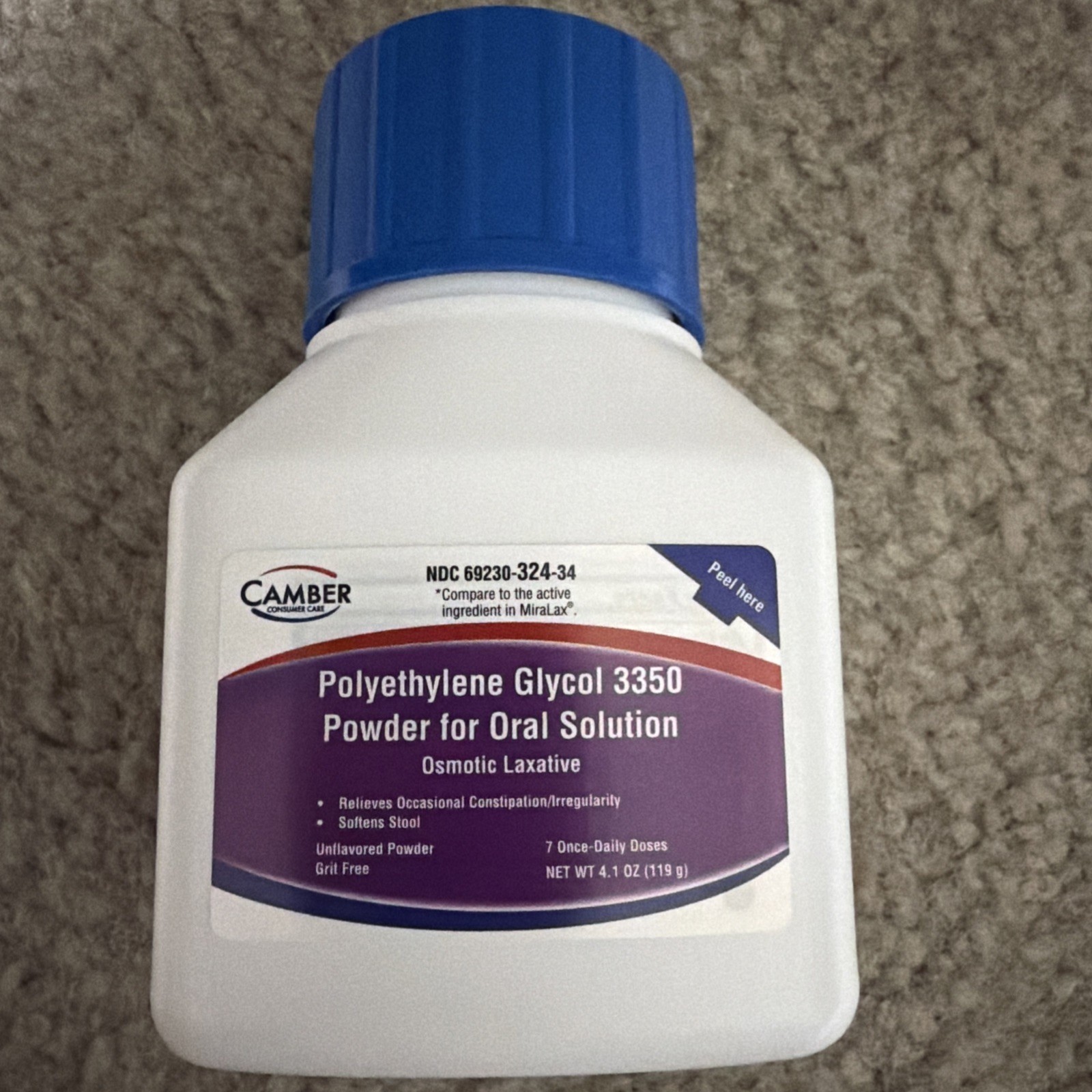 Camber Polyethylene Glycol 3350 Powder for Solution, 119 GM