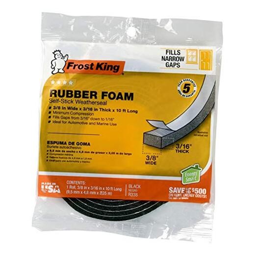 R338H Self-Stick Rubber Foam Weatherseal, 3/8"W, 3/16"T 3/8"W, 3/16"T
