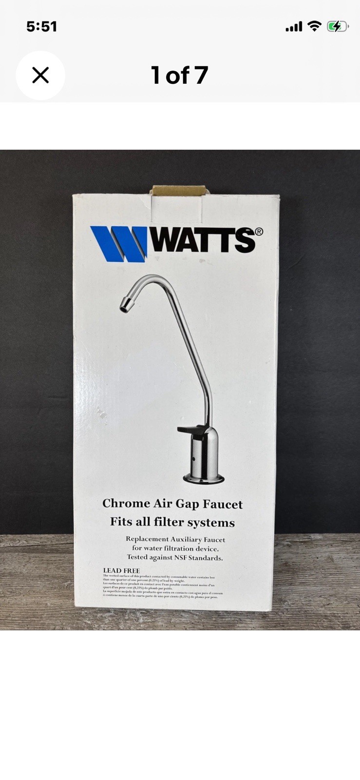 New In Box.  Watts Brush Chrome Air Gap Faucet Fits All Filter Systems