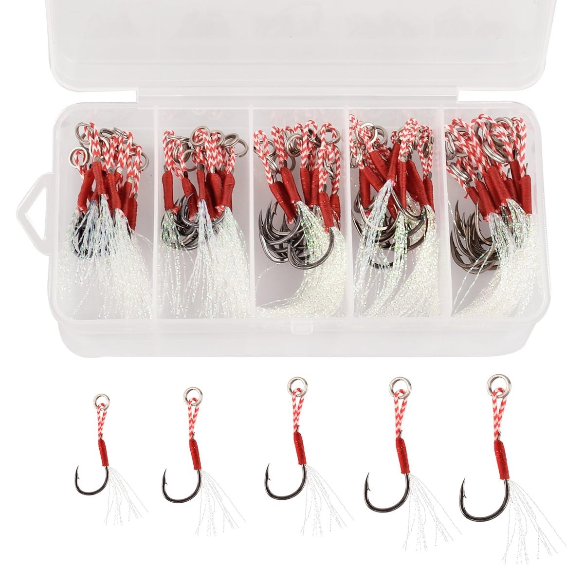 50 PCS Fishing Assist Hooks Auxiliary Luminous Jigs Hook With Rope Tackle