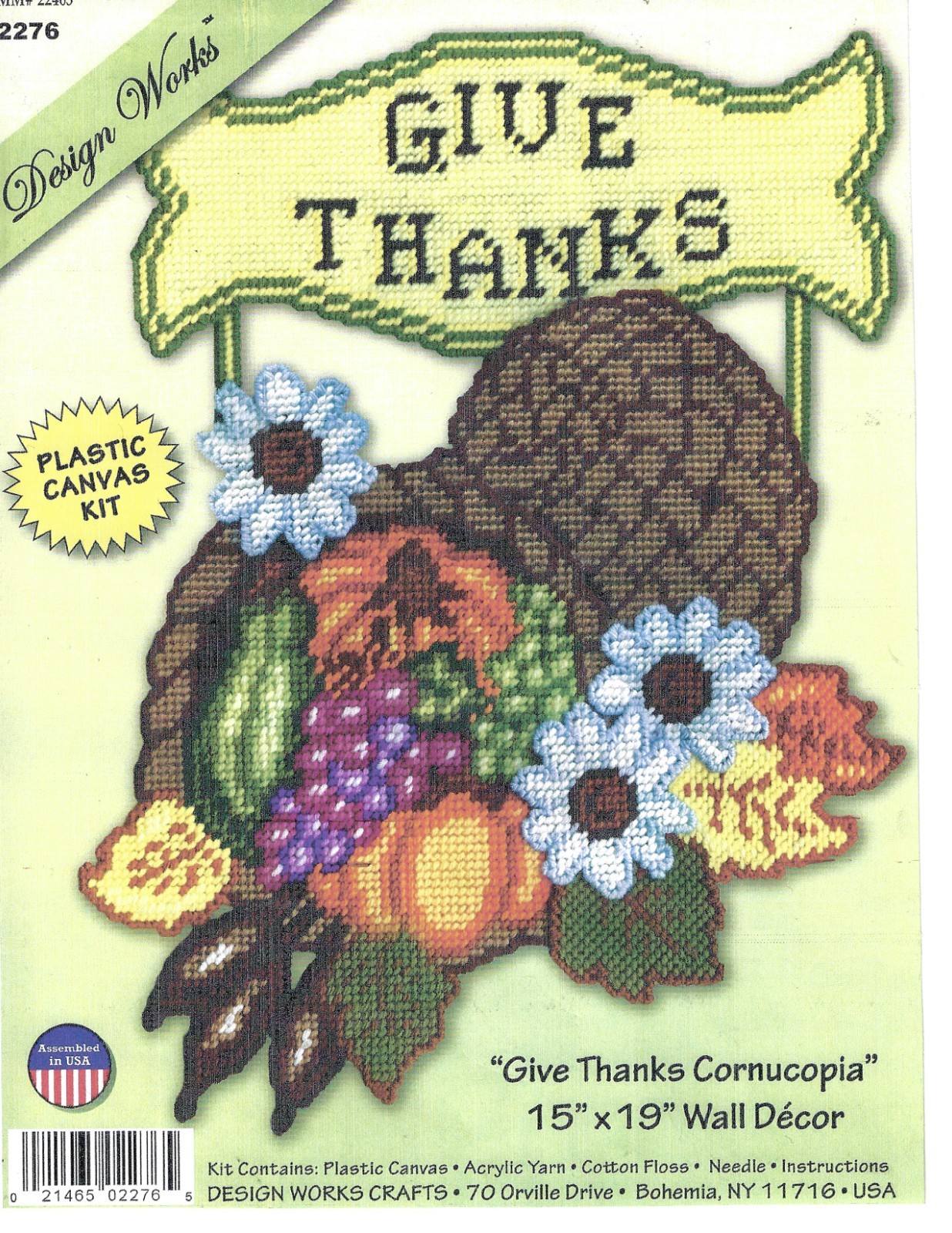 GIVE THANKS CORNUCOPIA  WALL HANGING  7ct plastic canvas PATTERN (#TF0290)