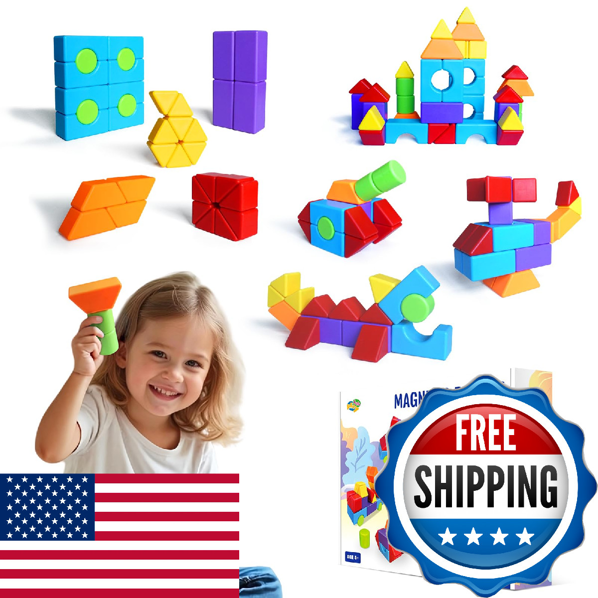 Pleykele Magnetic Building Blocks in Multiple Shapes, 1.65 Inch Montessori Magne