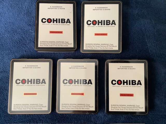 5 Well-made Hinged Tins, Originally Contained Cigars, Good for Storage NO CIGARS