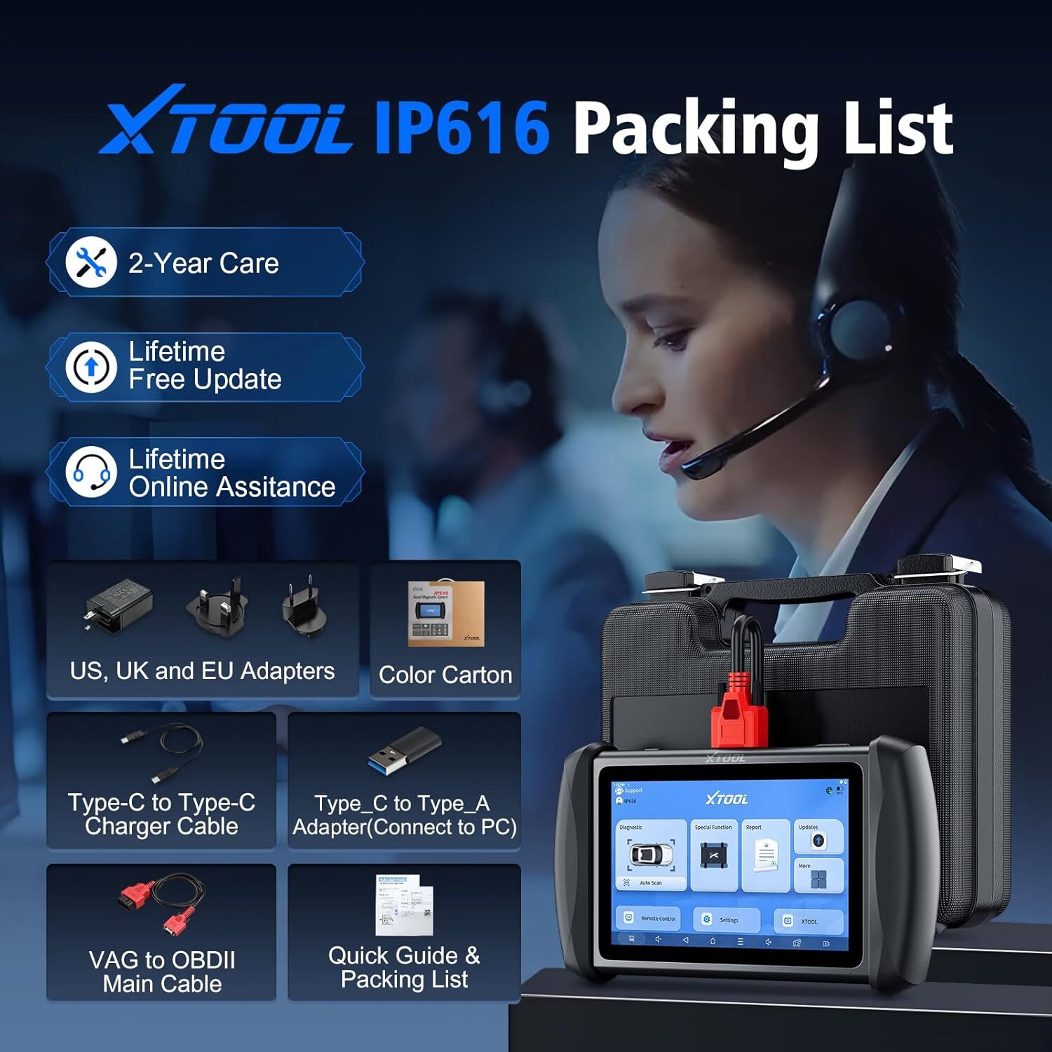 XTOOL IP616 V2.0 OBD2 All System Scanner Diagnostic Tool Lifetime Free Update