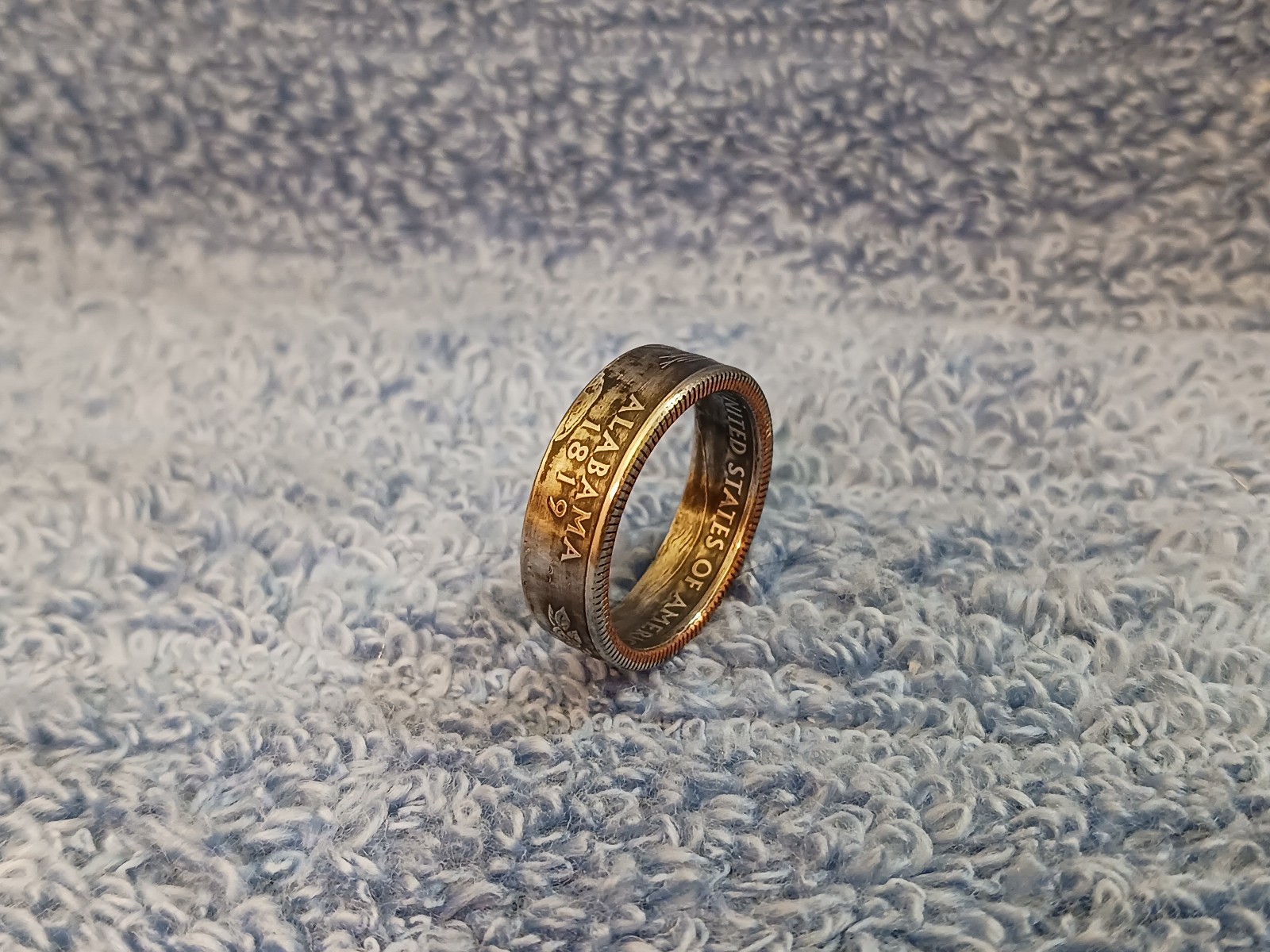 Alabama Handcrafted Washington Quarters coin ring, size 8  2003