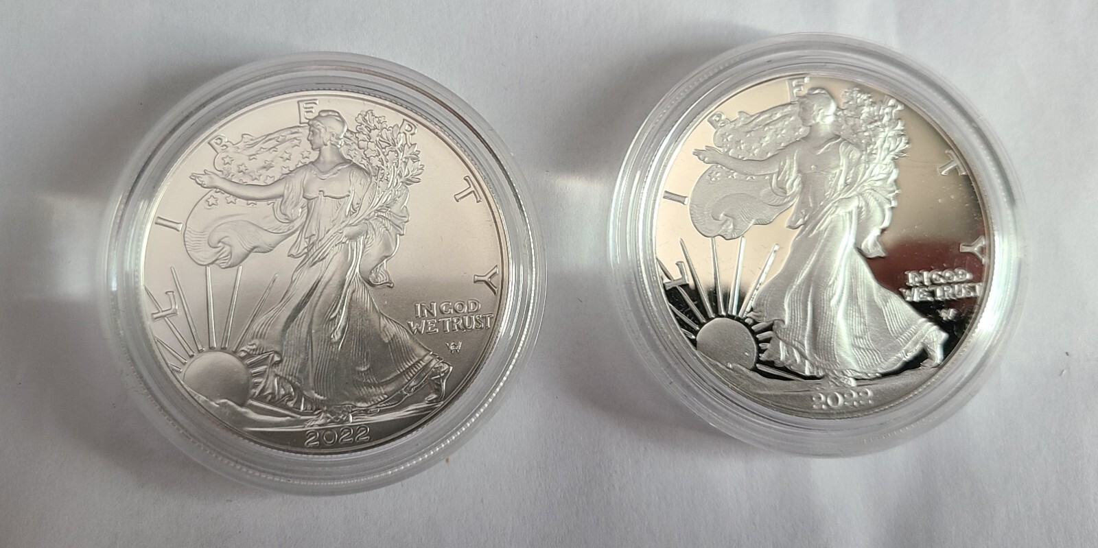 2022 "W" Silver American Eagle Set of 2, 1 Proof, 1 Uncirculated