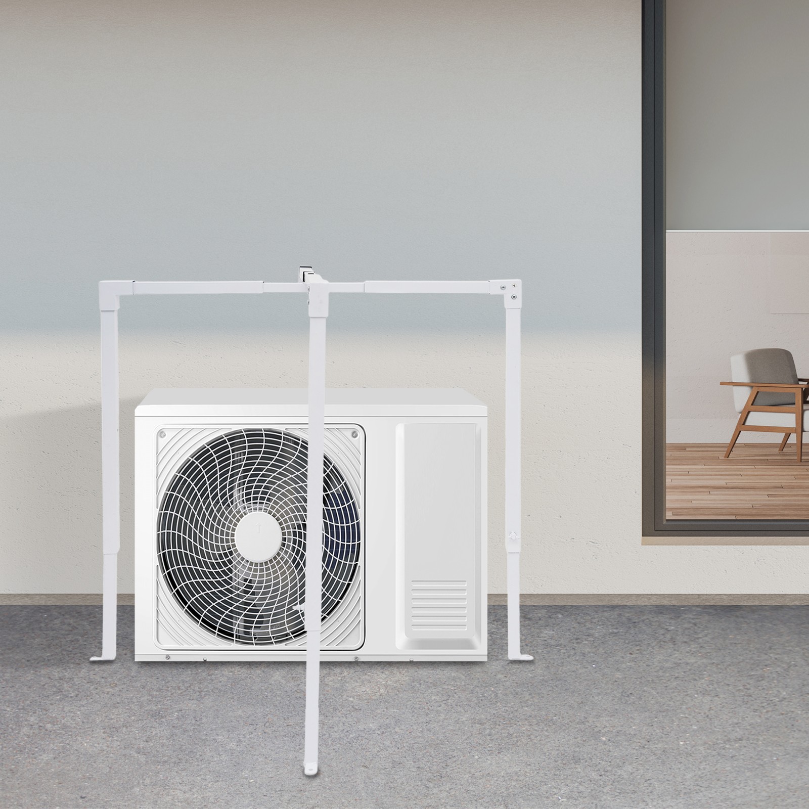 AC Security Cage Air Conditioner Cage Adjustable Air Conditioner Cage White