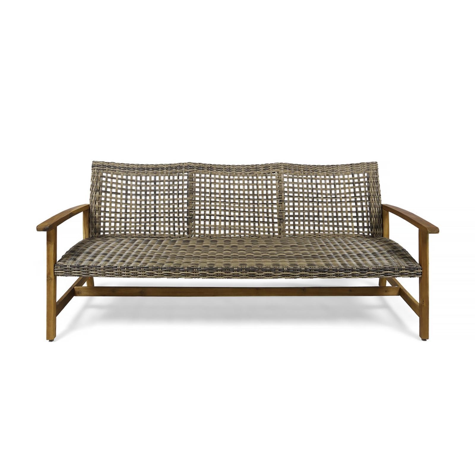 Patio Furniture Sets Three Seater Wicker Wood Sofa Garden Couch Wooden Bench