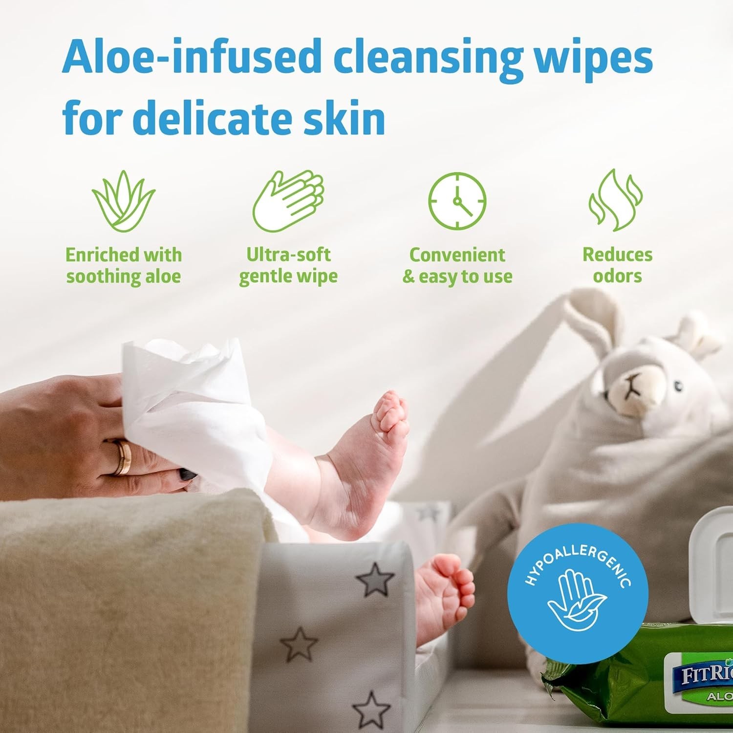 Medline FitRight Aloe Personal Cleansing Cloth Wipes,Scented, Pack of 48, 8 x 10