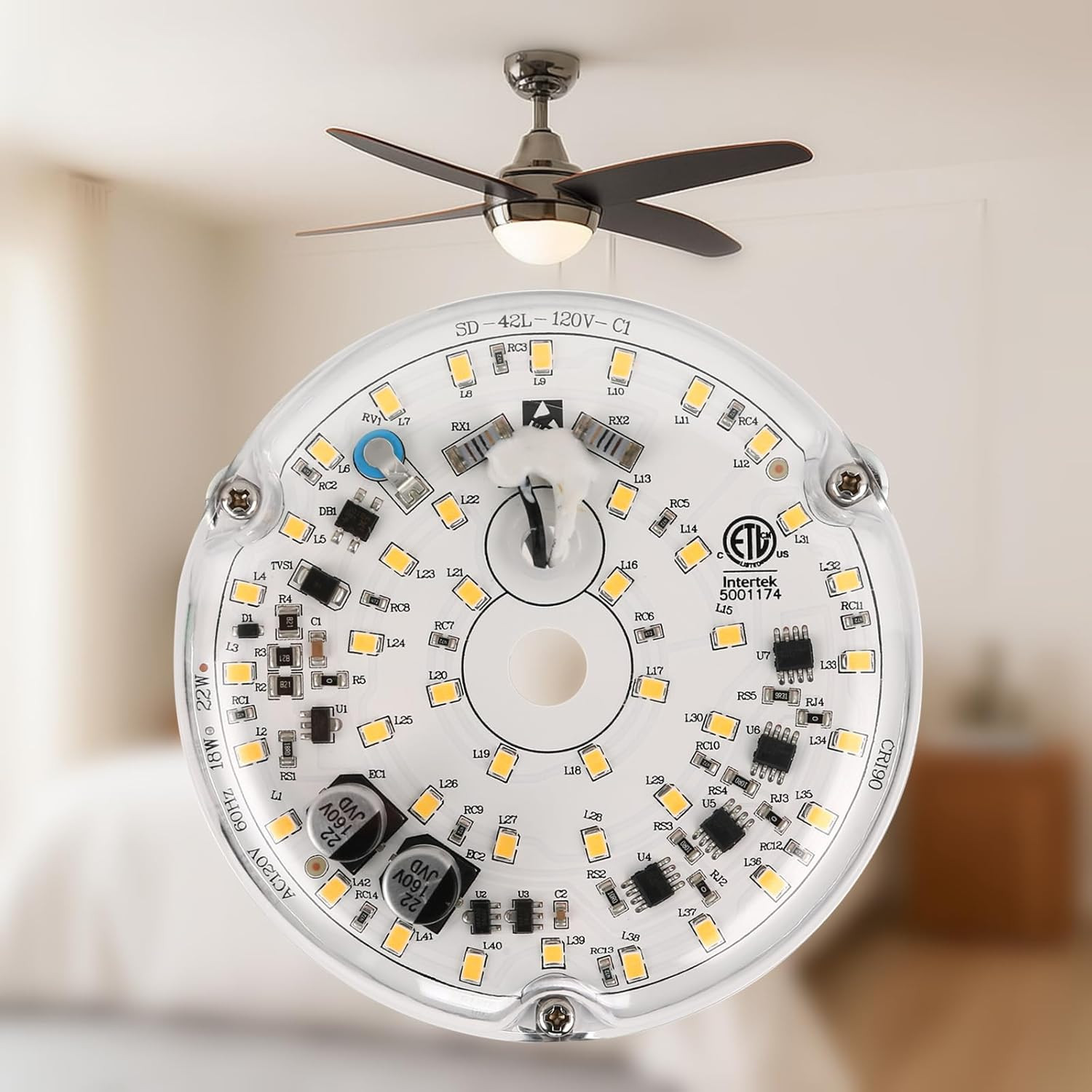 4 Inch Ceiling Fan LED Light Replacement 18W 2200LM 3000K Ceiling Fan Light Kits