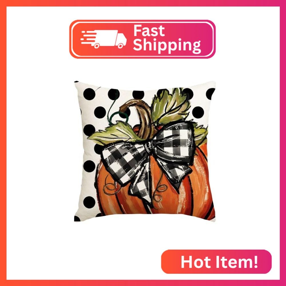 RABUSOFA Fall Polka Dot Pumpkin Pillow Throw Covers 20x20 Inch, Thanksgiving Aut