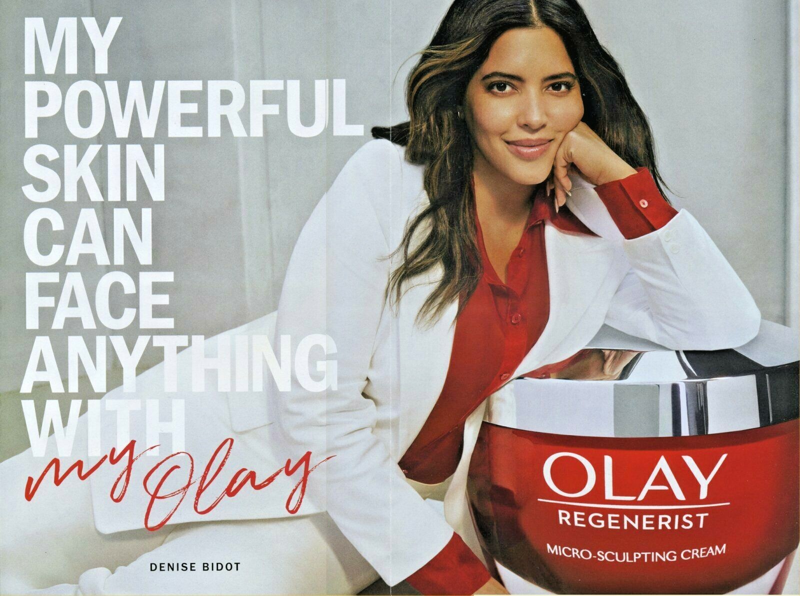 Original Magazine 2 page fold out ad Model Denise Bidot for Olay