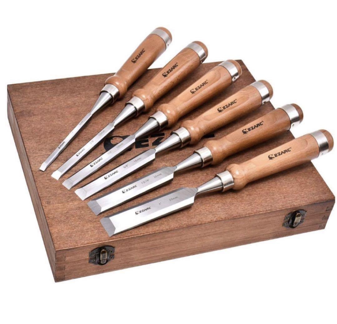 High Quality 6 Piece Chisel Set with Beech Wood Handle and Wooden Box